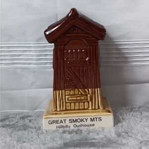 Vintage Pottery Souvenir Great Smoky Mts Hillbilly Outhouse Piggy Penny Bank